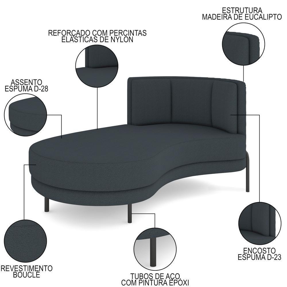 Chaise Longue Divã 164cm Braço Direito Logus D06 Bouclê Chumbo - Mpozenato - 3
