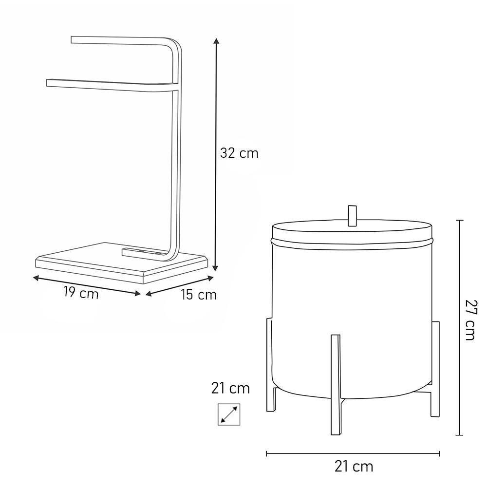 Lixeira E Porta Toalha Glam Com Base De Madeira D09 Preto - Mpozenato - 4