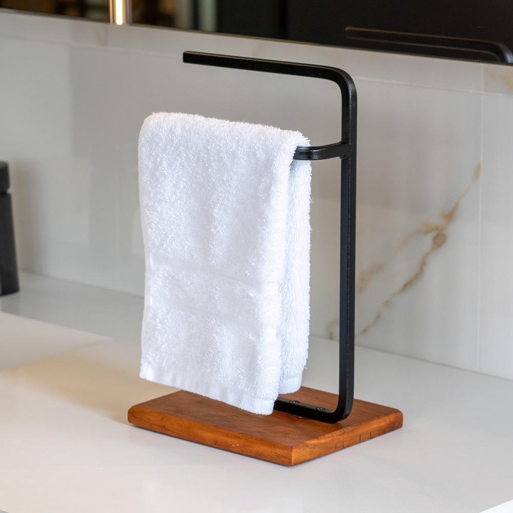 Lixeira E Porta Toalha Glam Com Base De Madeira D09 Preto - Mpozenato - 7