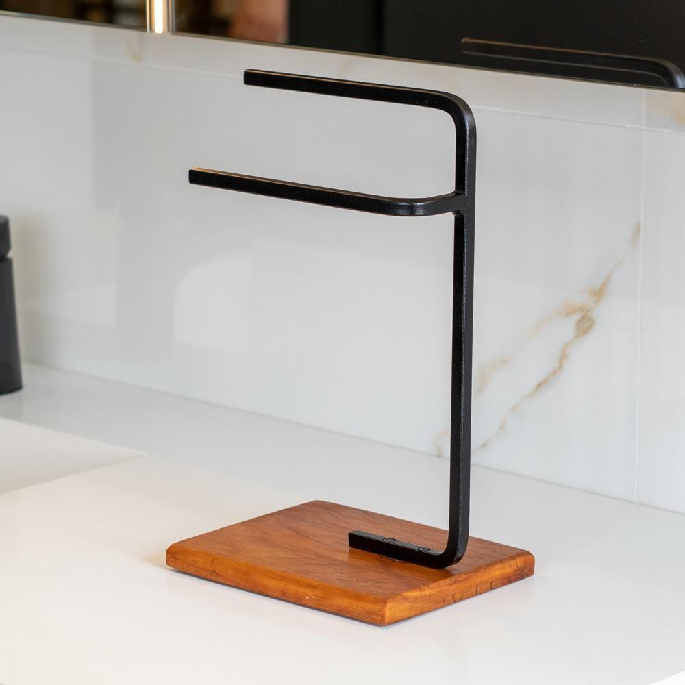 Lixeira E Porta Toalha Glam Com Base De Madeira D09 Preto - Mpozenato - 8