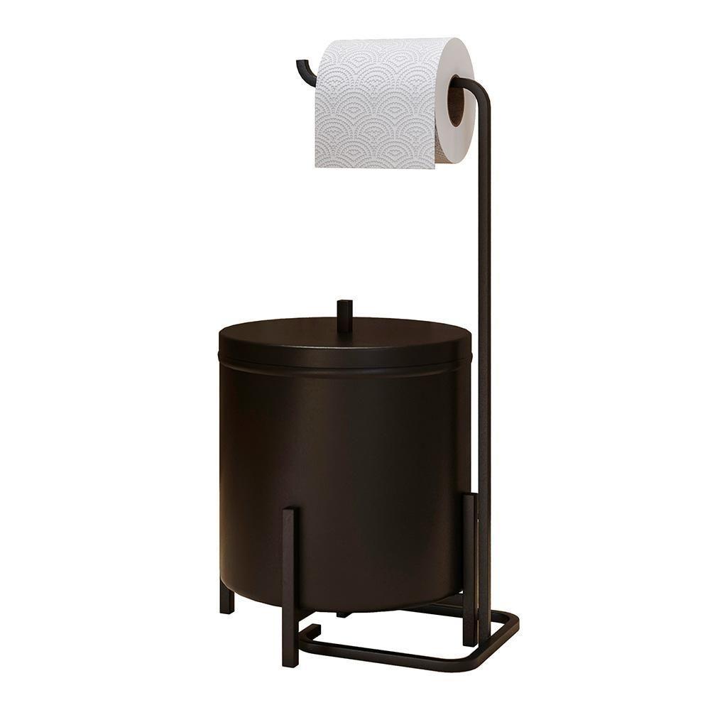 Lixeira E Porta Papel Higiênico De Chão Luxe Em Aço D09 Preto - Mpozenato - 1