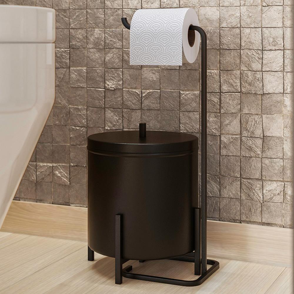 Lixeira E Porta Papel Higiênico De Chão Luxe Em Aço D09 Preto - Mpozenato - 2
