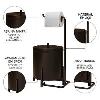 Lixeira E Porta Papel Higiênico De Chão Luxe Em Aço D09 Preto - Mpozenato - 3