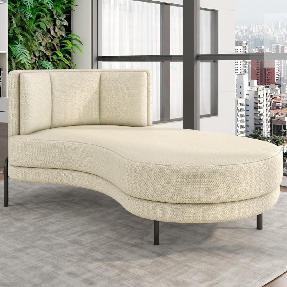Chaise Longue Divã 164cm Braço Esquerdo Logus D06 Linho Creme - Mpozenato - 2