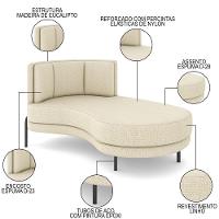 Chaise Longue Divã 164cm Braço Esquerdo Logus D06 Linho Creme - Mpozenato - 3
