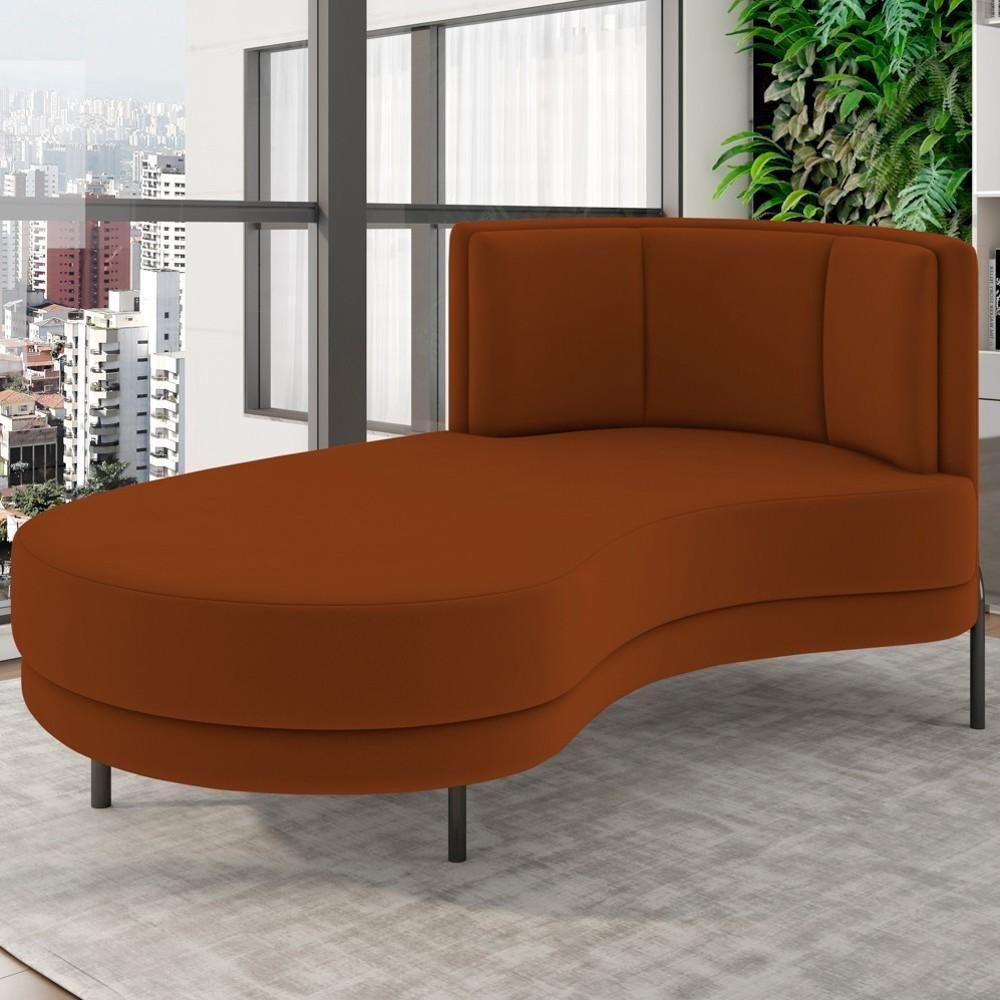 Chaise Longue Divã 164cm Braço Direito Logus D06 Veludo Telha - Mpozenato - 7