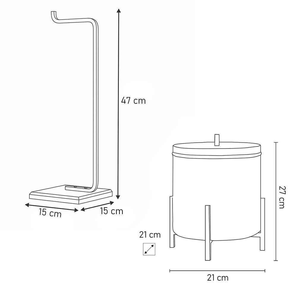 Lixeira E Porta Papel Higiênico Com Base De Madeira Glam D09 Preto - Mpozenato - 4