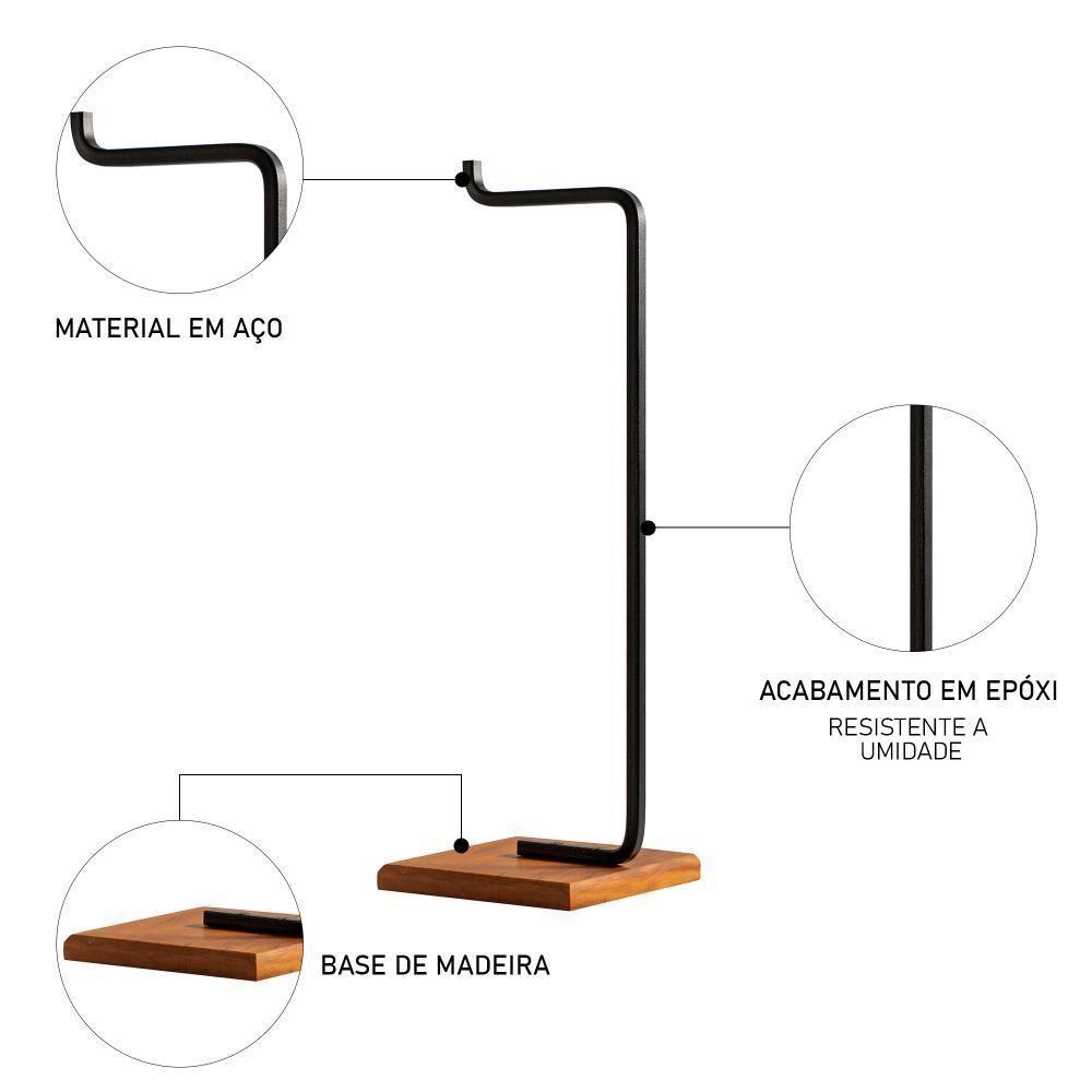 Lixeira E Porta Papel Higiênico Com Base De Madeira Glam D09 Preto - Mpozenato - 5