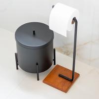 Lixeira E Porta Papel Higiênico Com Base De Madeira Glam D09 Preto - Mpozenato - 3