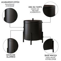Lixeira E Porta Papel Higiênico Com Base De Madeira Glam D09 Preto - Mpozenato - 6