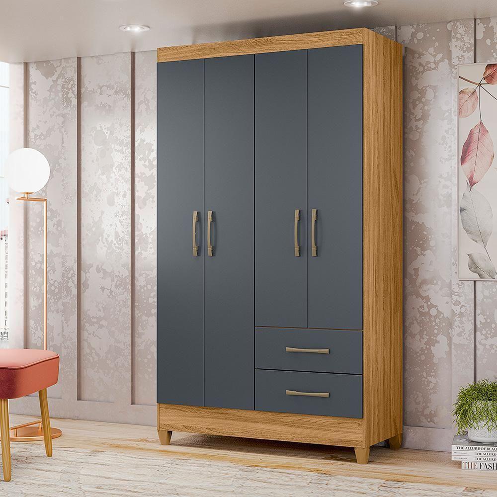 Guarda-roupa 4 Portas 2 Gavetas Chile Castanho Wood Moval Freijó/cinza - 1