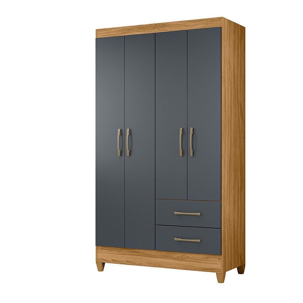 Guarda-roupa 4 Portas 2 Gavetas Chile Castanho Wood Moval Freijó/cinza - 2