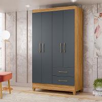 Guarda-roupa 4 Portas 2 Gavetas Chile Castanho Wood Moval Freijó/cinza - 1