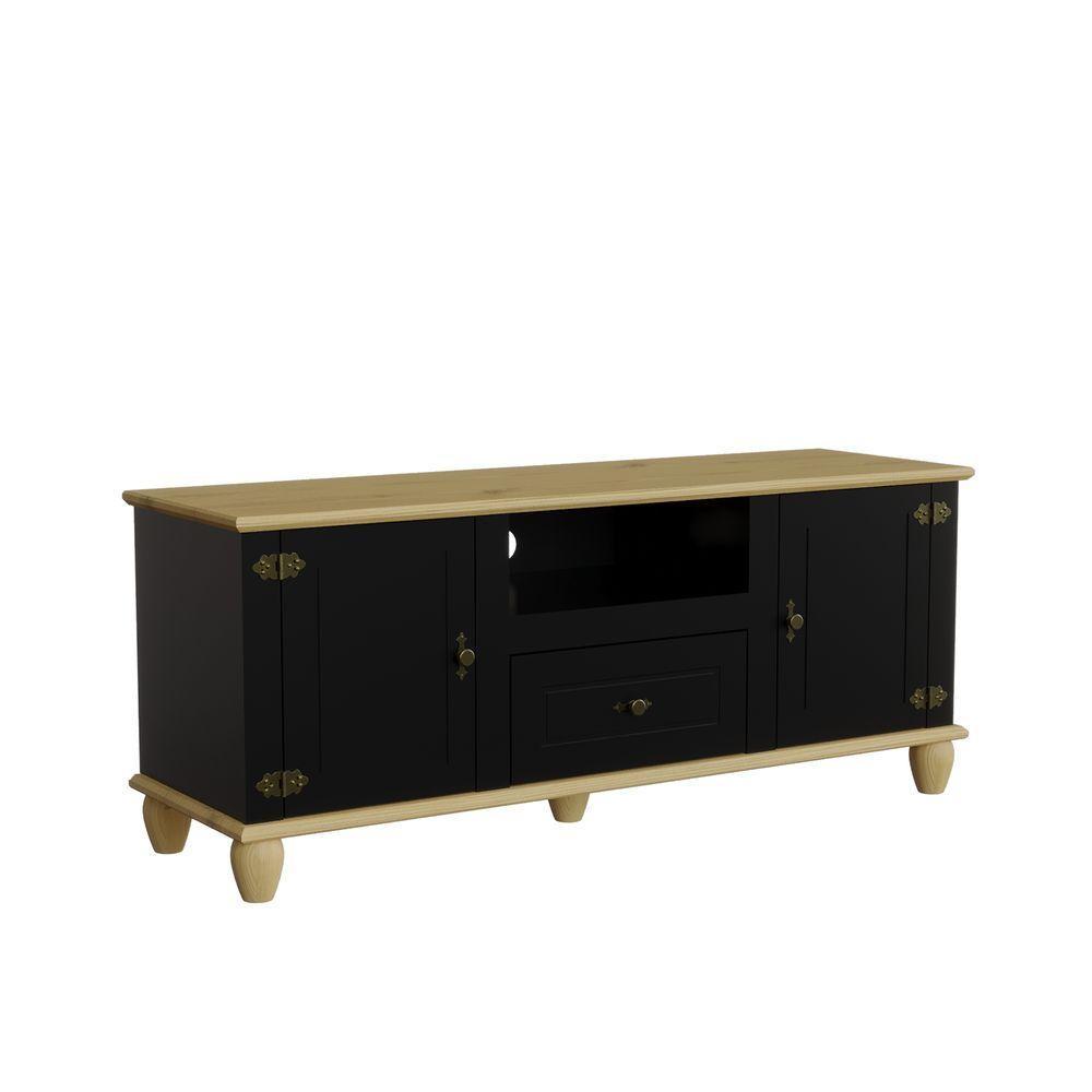 Rack Tv Retrô 2 Portas 1 Gaveta Preto/marfim - 1