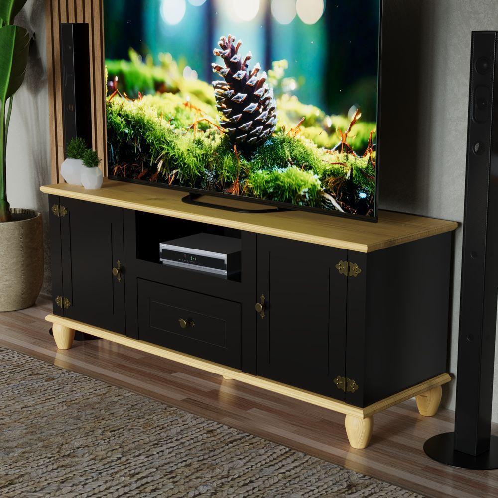 Rack Tv Retrô 2 Portas 1 Gaveta Preto/marfim - 2