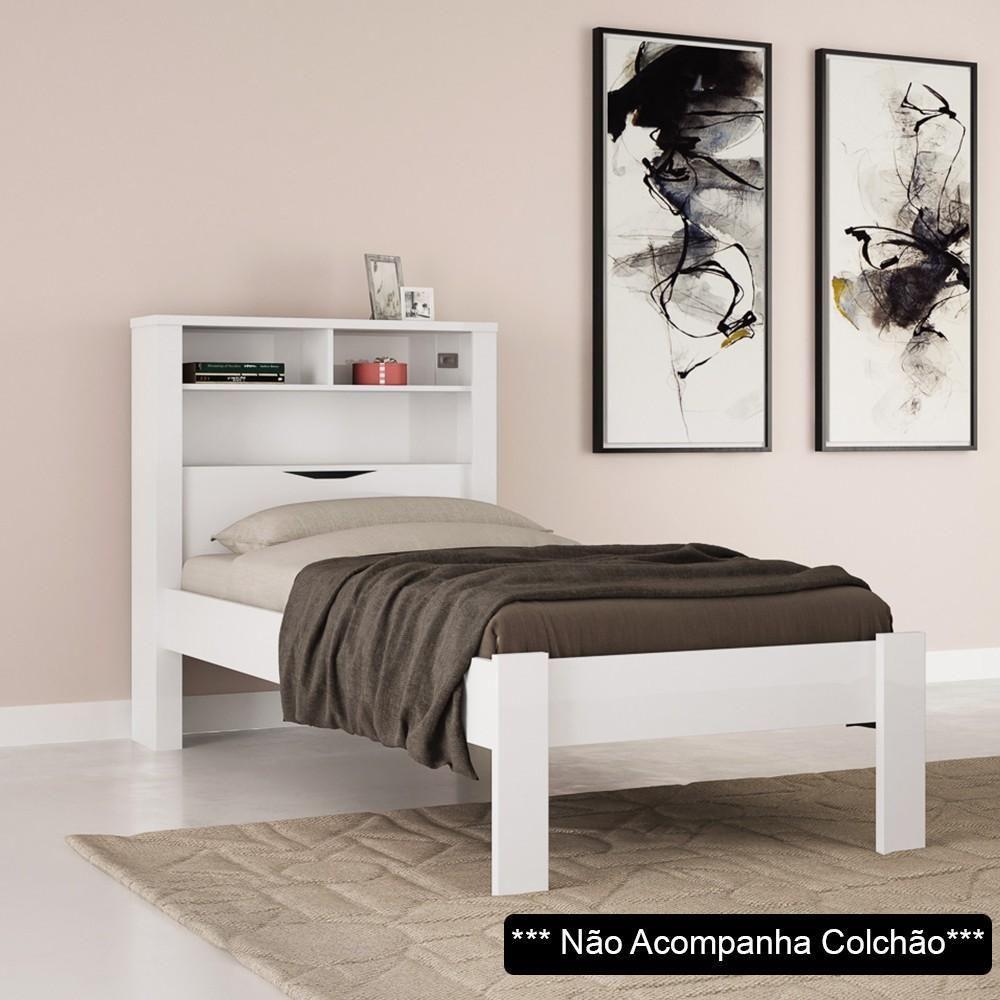 Cama Solteiro Baú Com Nicho Invicta Branco - Santos Andirá - 2