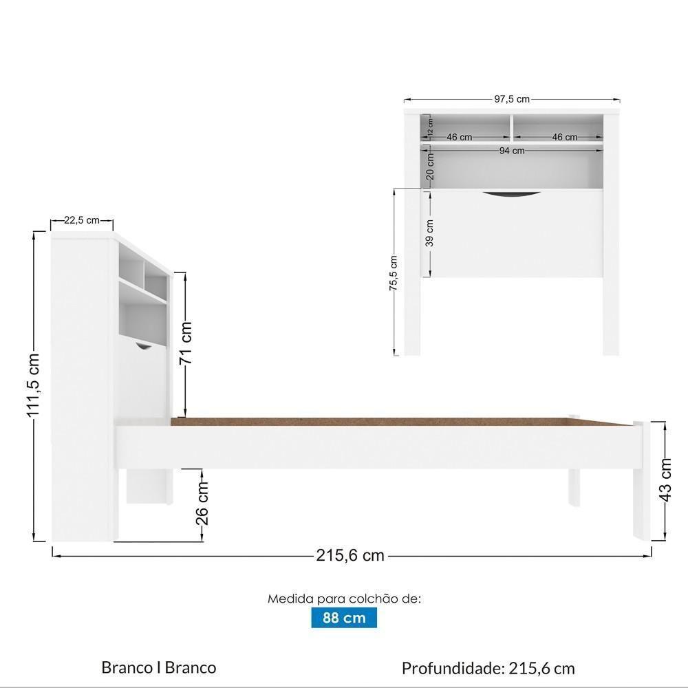 Cama Solteiro Baú Com Nicho Invicta Branco - Santos Andirá - 4
