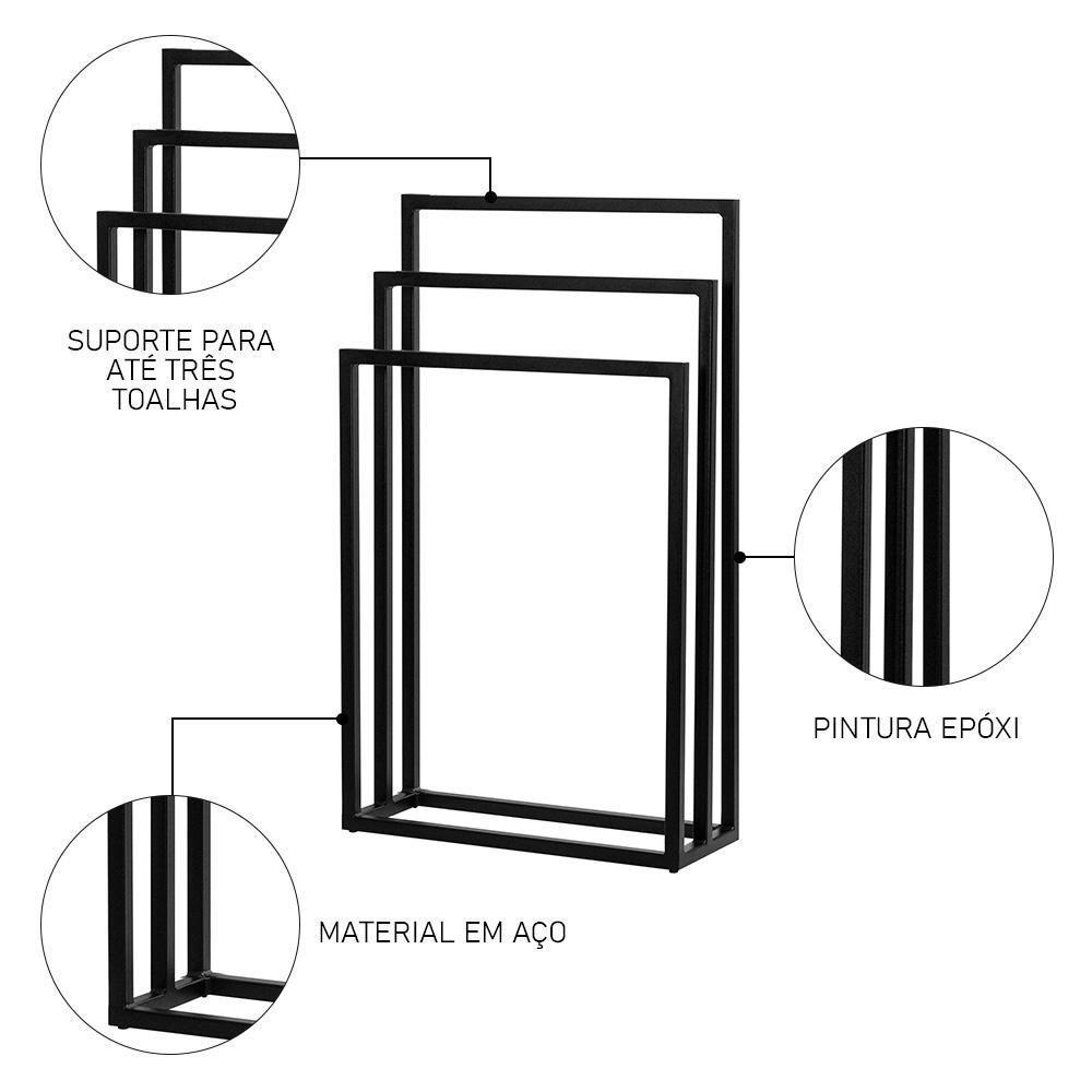 Toalheiro De Chão Para Banheiro Luxe Em Aço D09 Preto - Mpozenato - 5