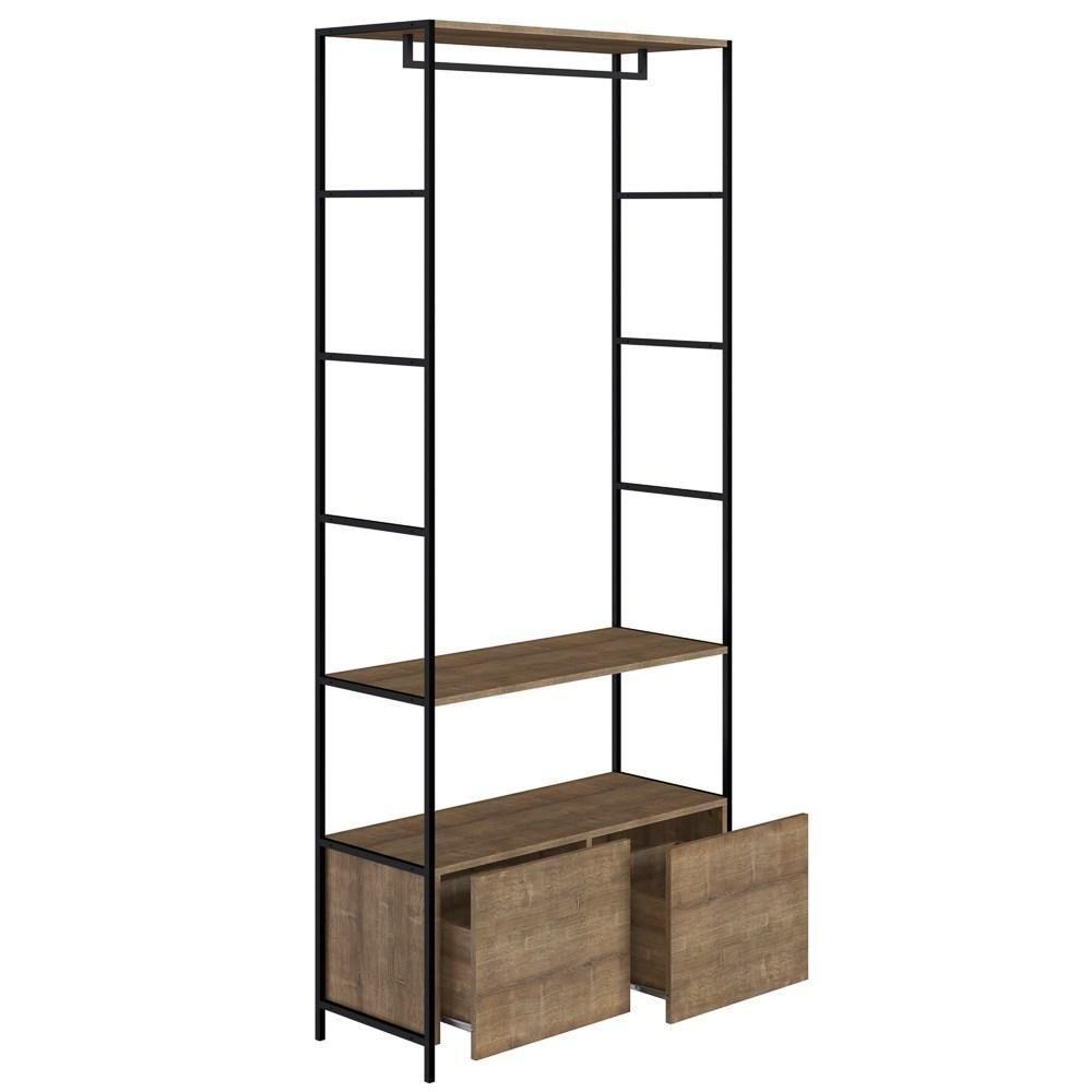 Quarto Modulado Closet 4 Módulos Estilo Industrial Steel Quadra Vermont Base Preto - Artesano - 2