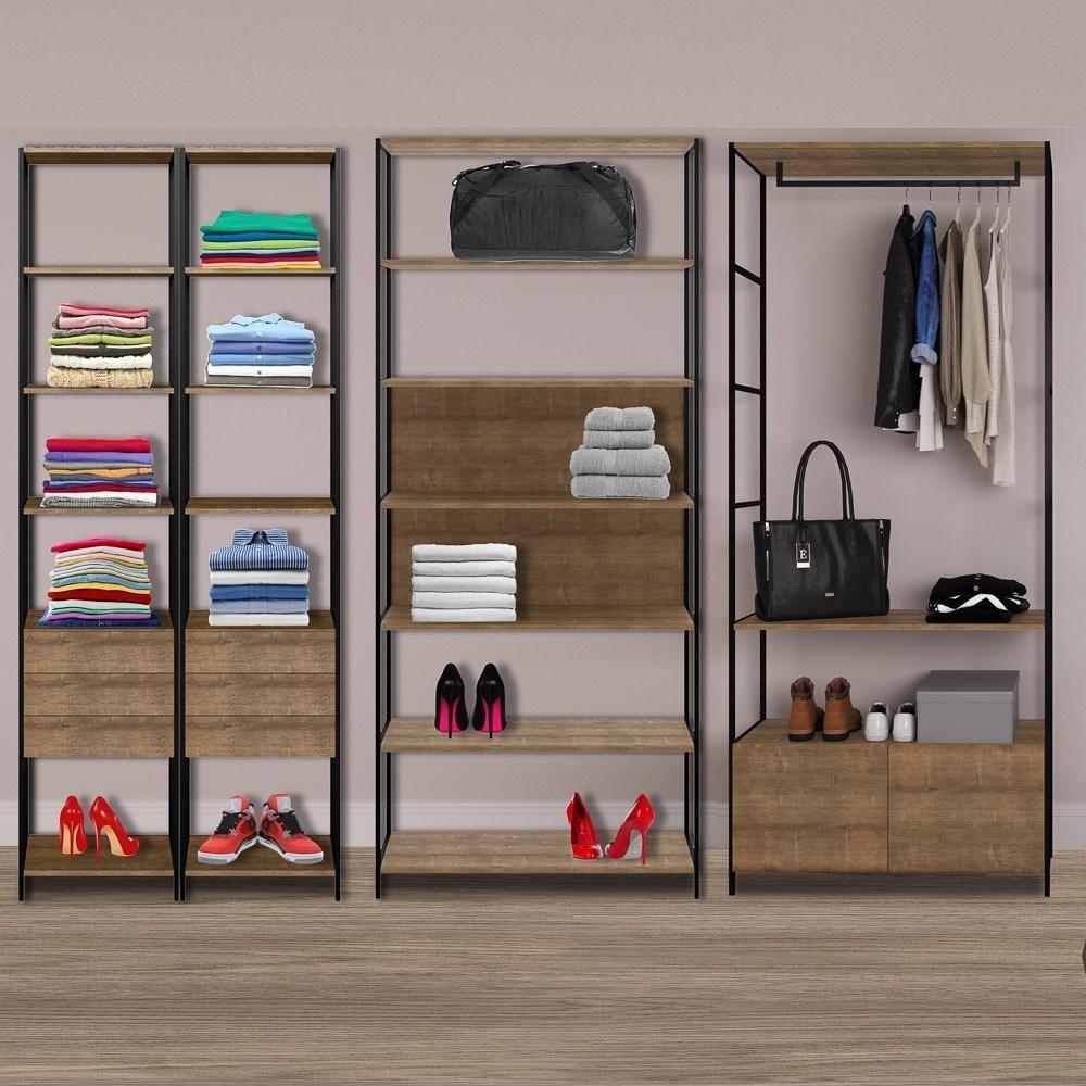 Quarto Modulado Closet 4 Módulos Estilo Industrial Steel Quadra Vermont Base Preto - Artesano - 5