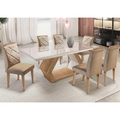 Mesa Alvorada 180 Tp Mdf Vidro Canto Reto 6 Cadeiras Rufato  E Imbuia E Off Serig Off