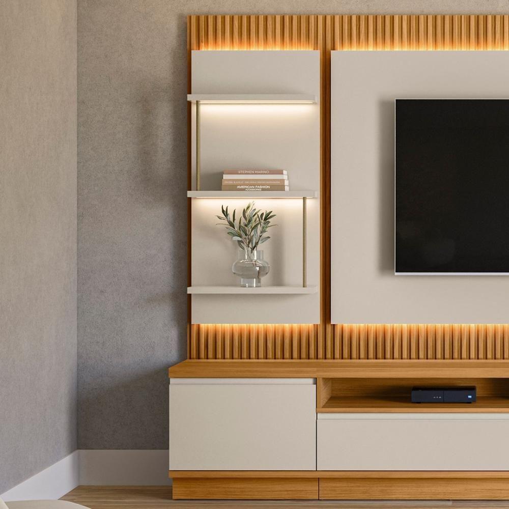 Painel Ripado Com Mesa De Apoio 58cm Real L06 Tauari-off White Fosco - Mpozenato - 2