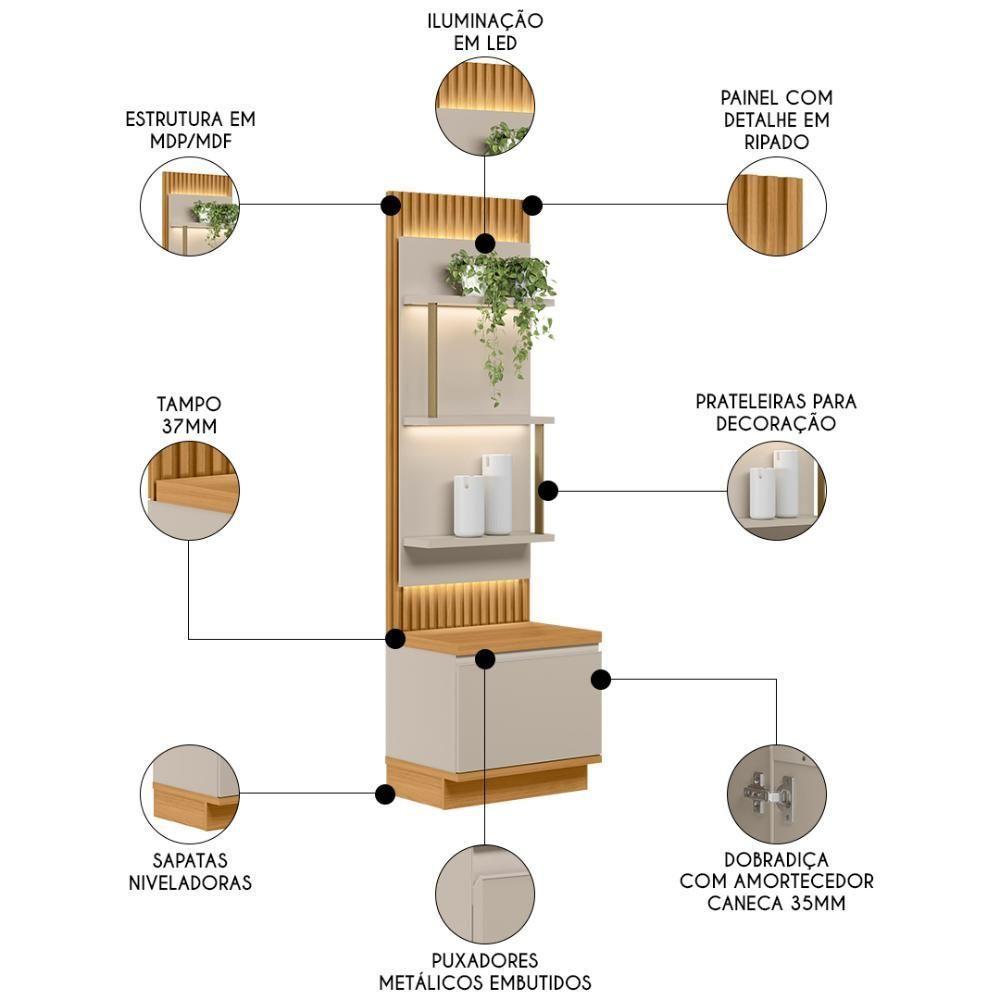 Painel Ripado Com Mesa De Apoio 58cm Real L06 Tauari-off White Fosco - Mpozenato - 3