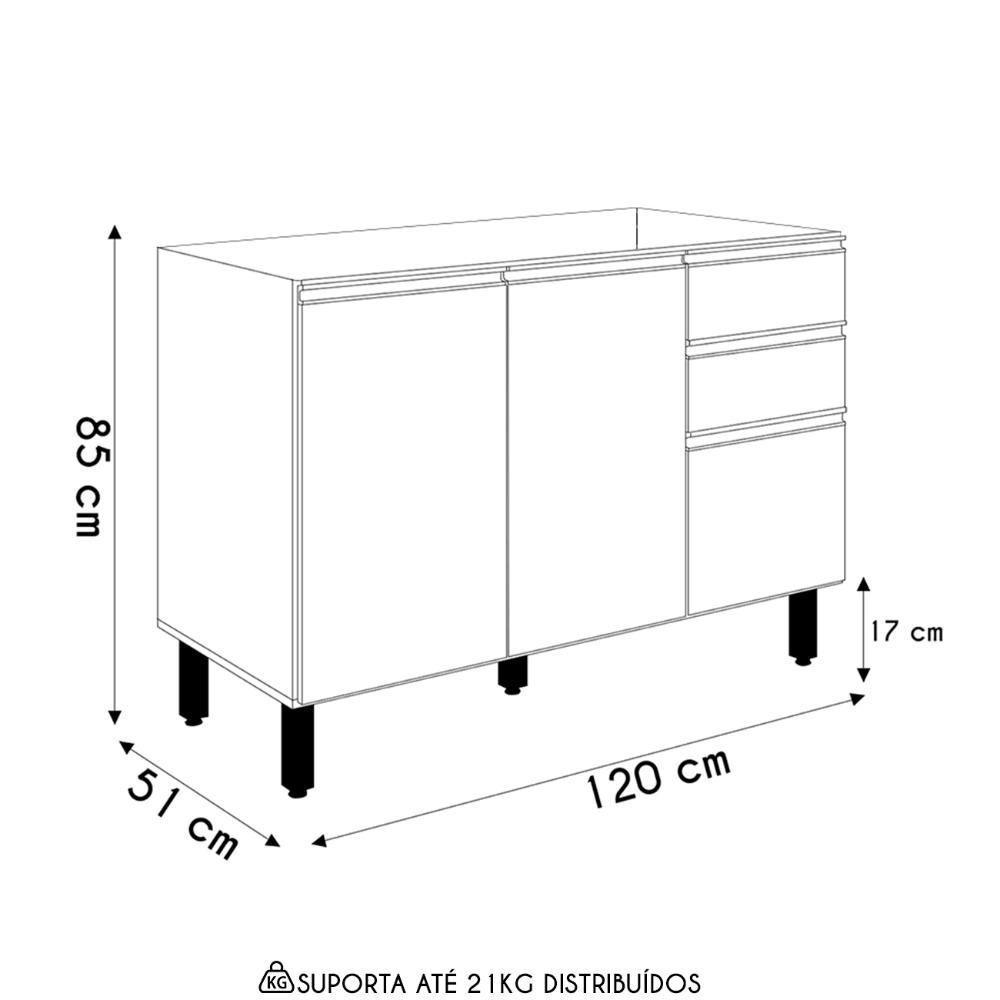 Balcão Para Pia 120cm Sem Tampo Maly N03 Carvalho-off White - Mpozenato - 4