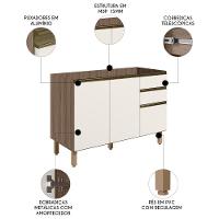 Balcão Para Pia 120cm Sem Tampo Maly N03 Carvalho-off White - Mpozenato - 3