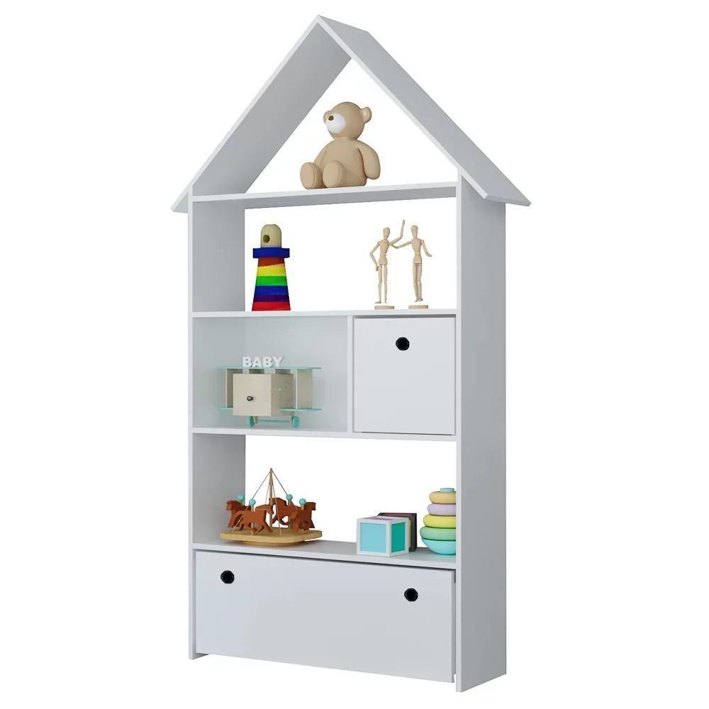 Estante Casinha Infantil Organizadora Com Nichos 2 Gavetas Candy L03 Branco - Mpozenato - 1