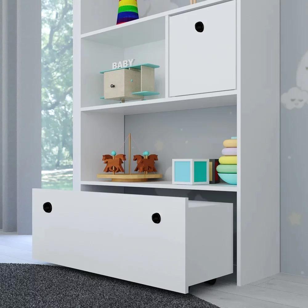Estante Casinha Infantil Organizadora Com Nichos 2 Gavetas Candy L03 Branco - Mpozenato - 3