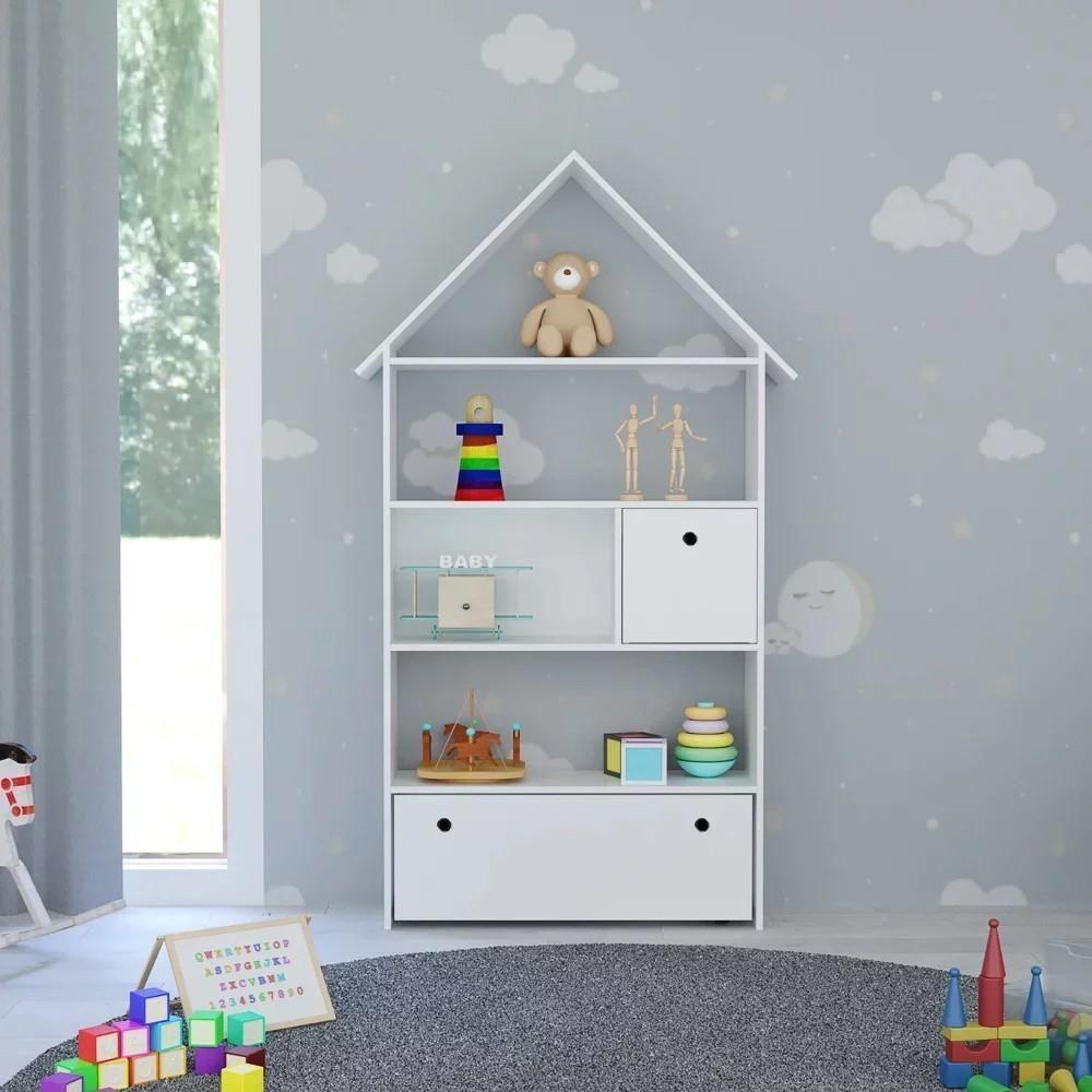 Estante Casinha Infantil Organizadora Com Nichos 2 Gavetas Candy L03 Branco - Mpozenato - 6