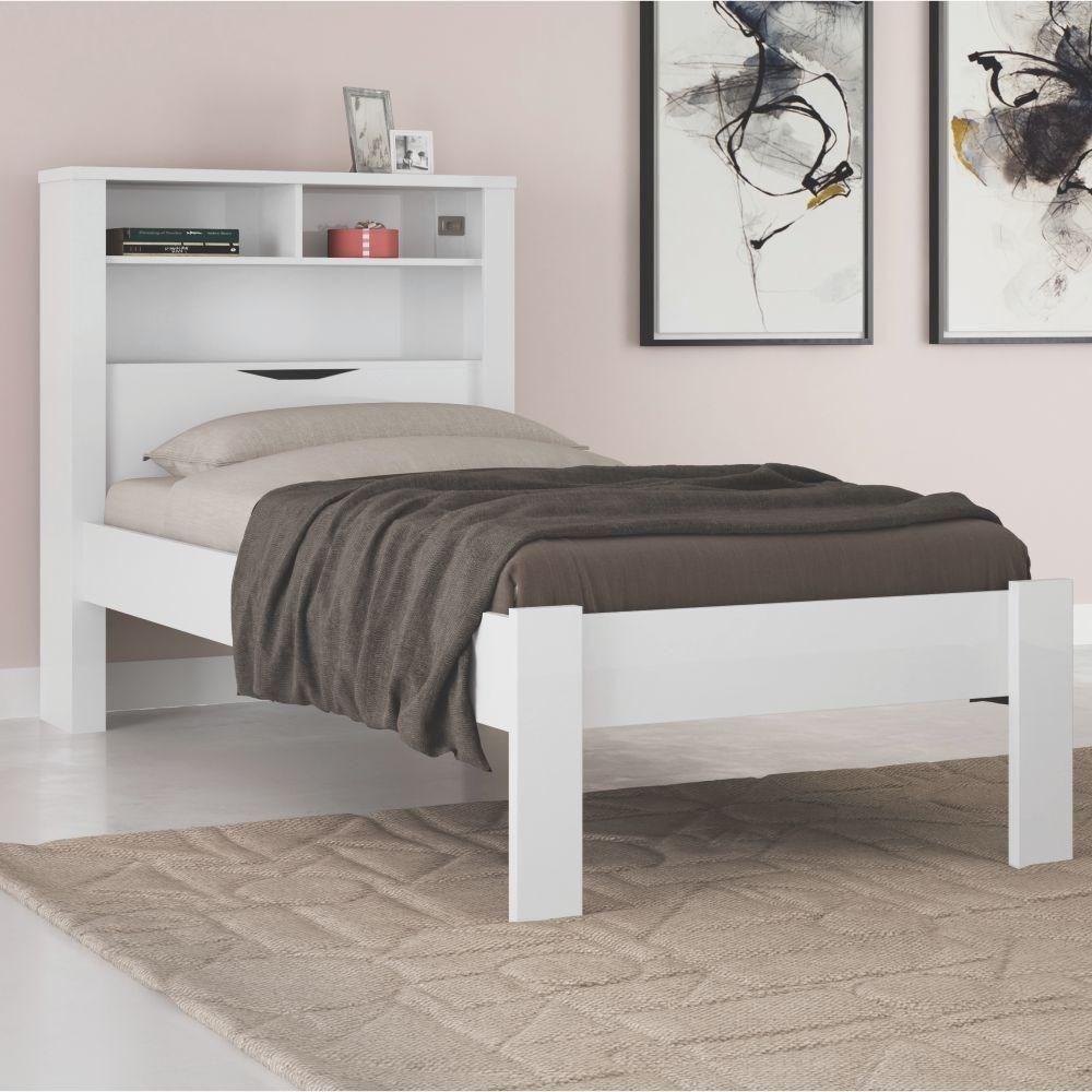 Cama Solteiro Invicta Com Baú Branco - Santos Andirá - 2