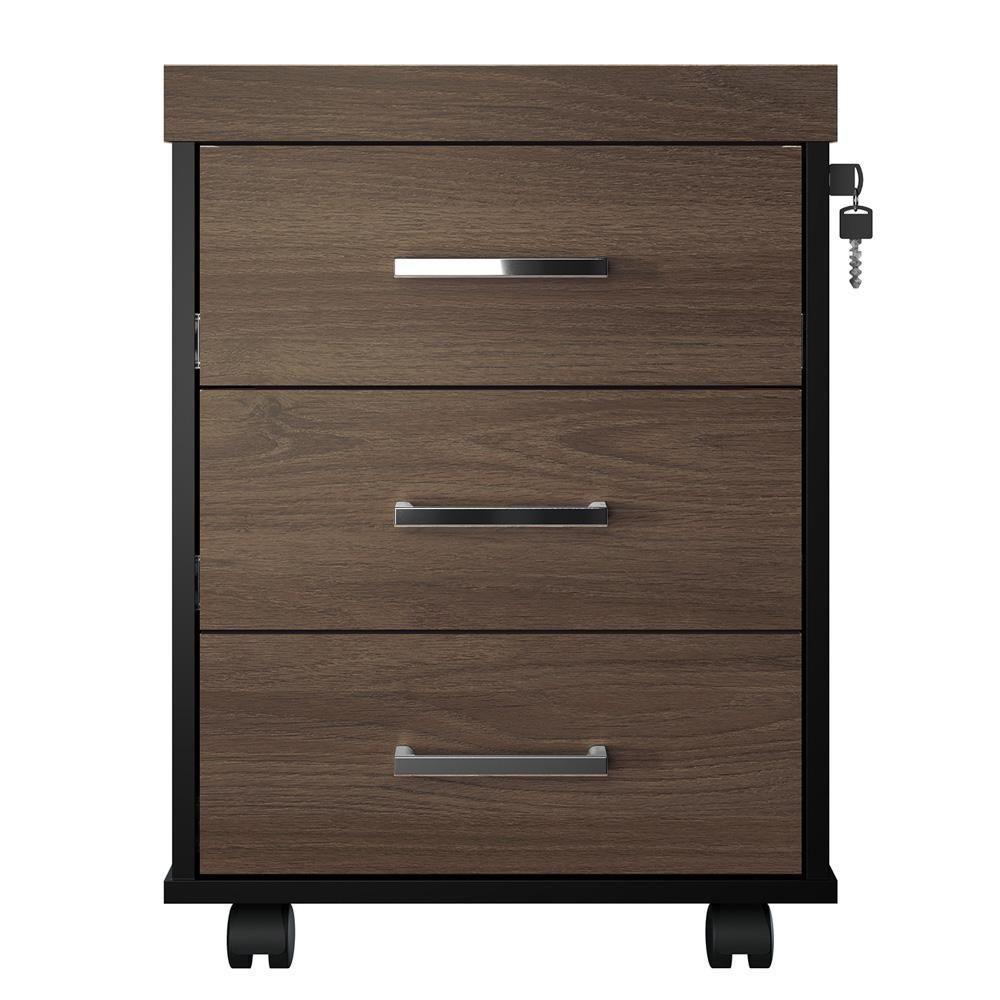 Gaveteiro De Escritório Com Rodízios 3 Gavetas Tamburato Executiva A06 Marrom-preto - Mpozenato - 4