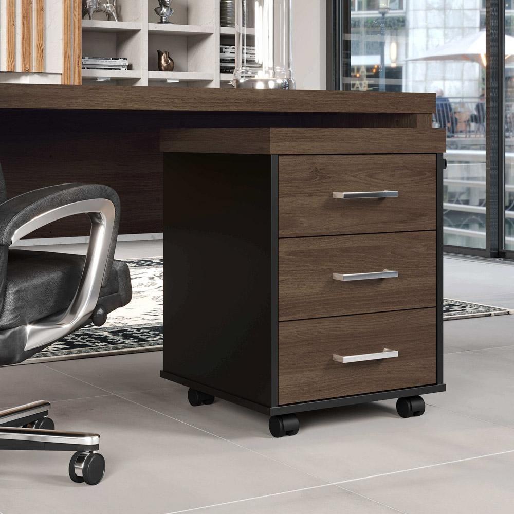 Gaveteiro De Escritório Com Rodízios 3 Gavetas Tamburato Executiva A06 Marrom-preto - Mpozenato - 5
