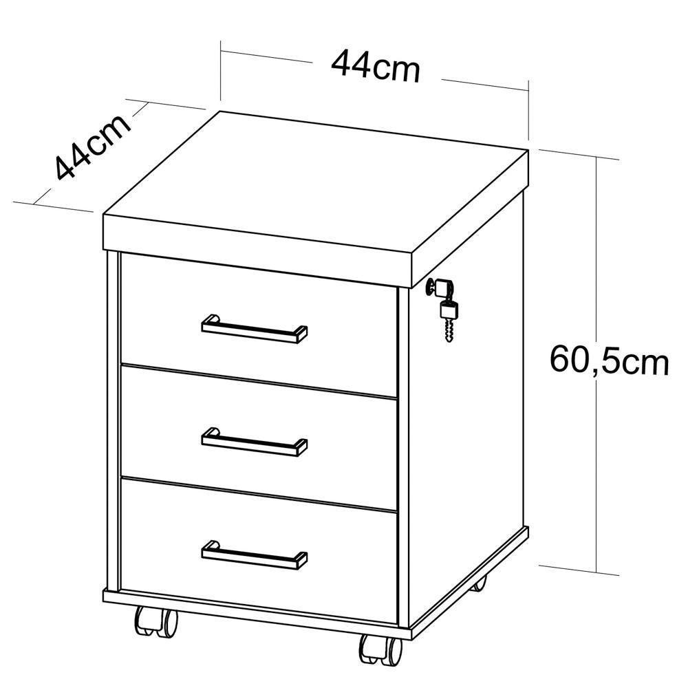 Gaveteiro De Escritório Com Rodízios 3 Gavetas Tamburato Executiva A06 Marrom-preto - Mpozenato - 8