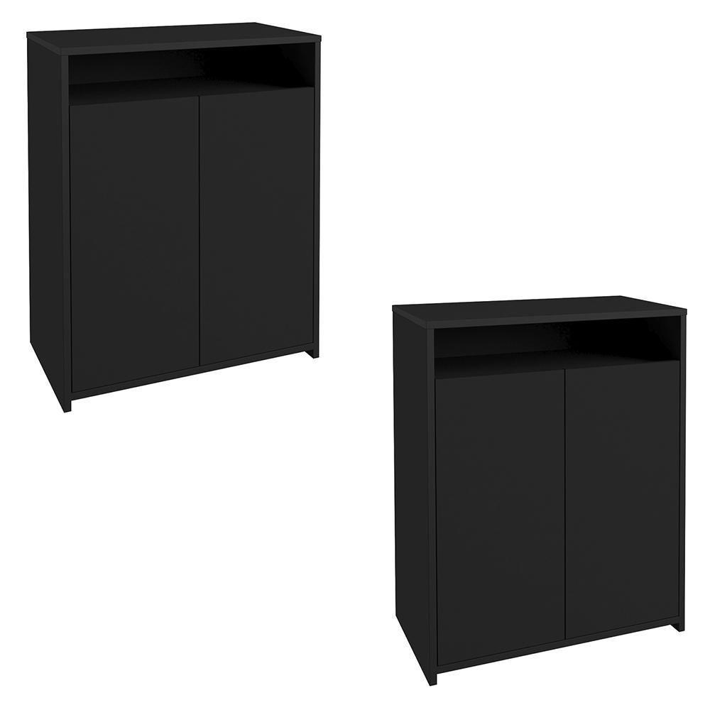 Kit 2 Balcão Para Escritório Café 60cm 2 Portas Look A06 Preto - Mpozenato - 1