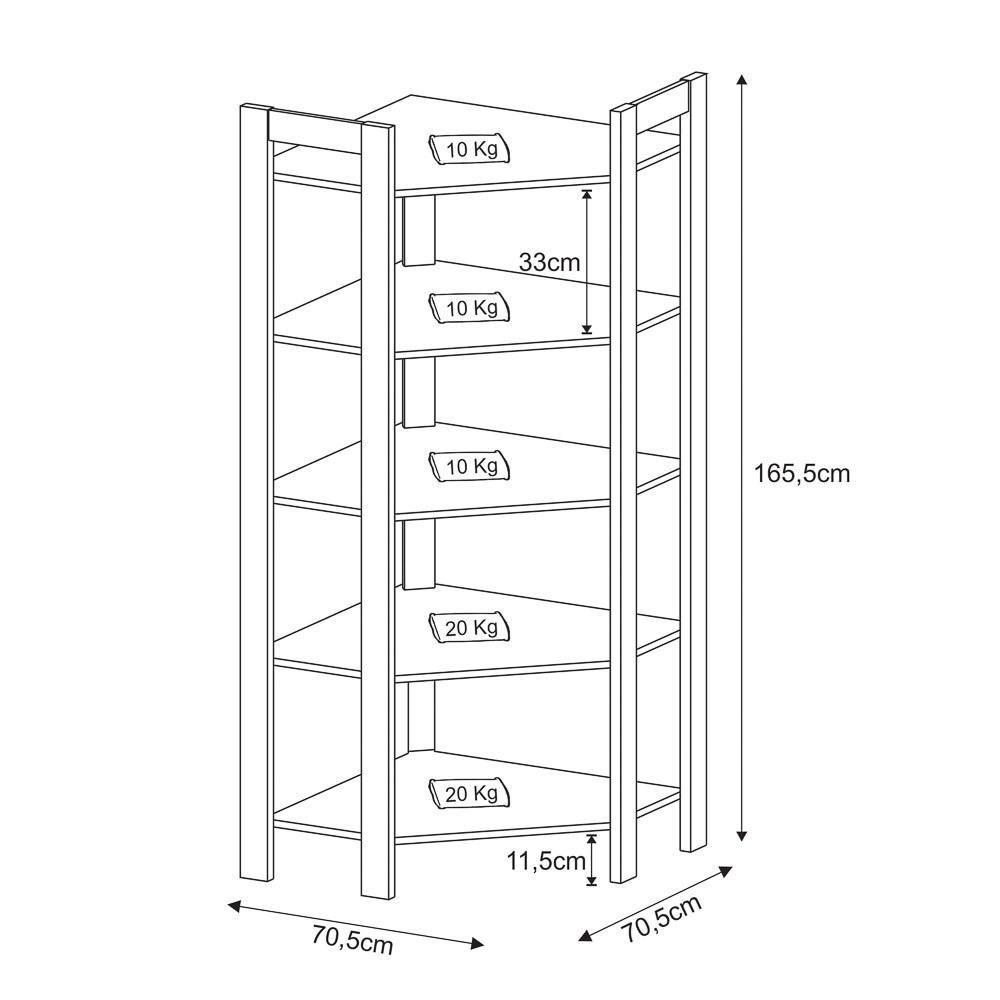 Estante De Canto Closet Multiuso 5 Prateleiras Az1020 Nogal-preto - Tecno Mobili - 5