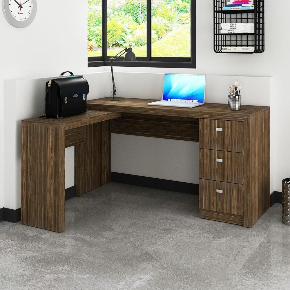 Mesa Em L Para Escritório 3 Gavetas Me4101 Nogal - Tecno Mobili - 2