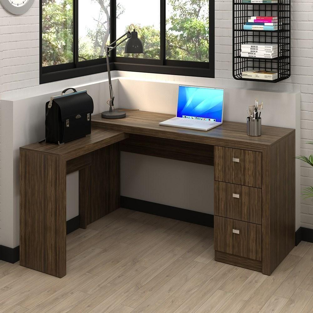Mesa Em L Para Escritório 3 Gavetas Me4101 Nogal - Tecno Mobili - 3