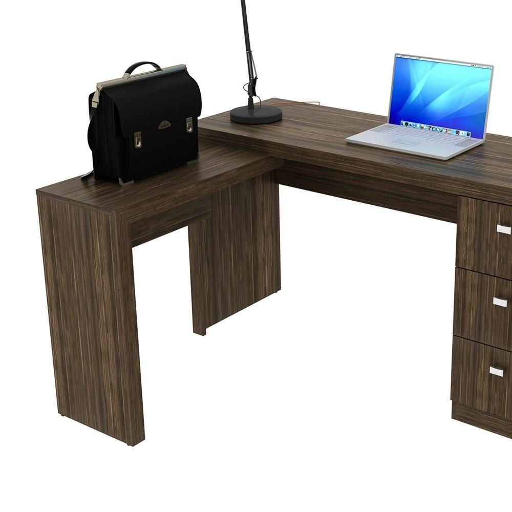 Mesa Em L Para Escritório 3 Gavetas Me4101 Nogal - Tecno Mobili - 4