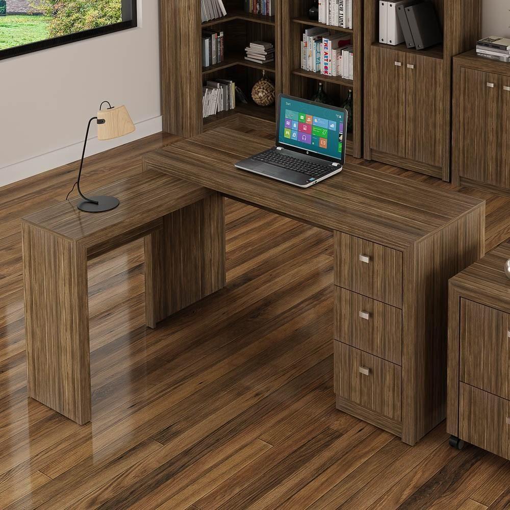 Mesa Em L Para Escritório 3 Gavetas Me4101 Nogal - Tecno Mobili - 6