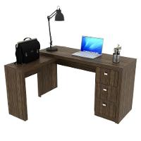 Mesa Em L Para Escritório 3 Gavetas Me4101 Nogal - Tecno Mobili - 1