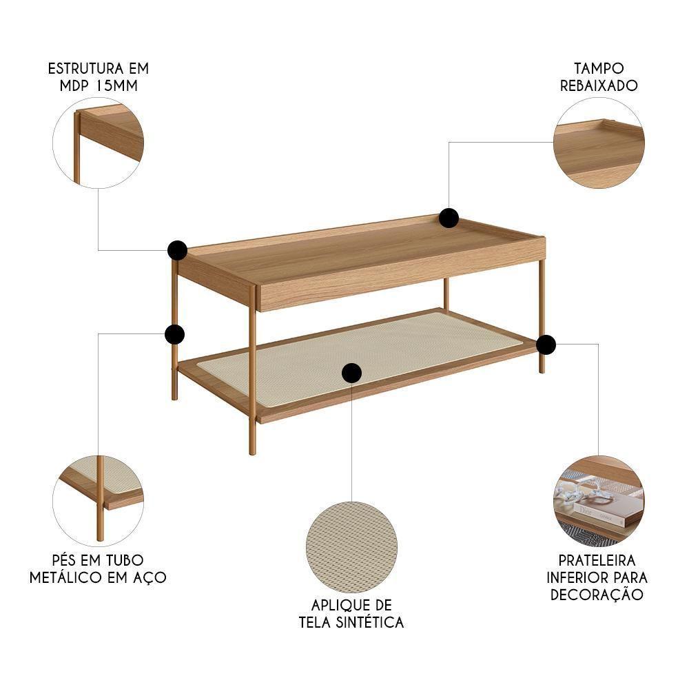 Mesa De Centro Para Sala Pé Metal Arlo A10 Hanover-dourado - Mpozenato - 3