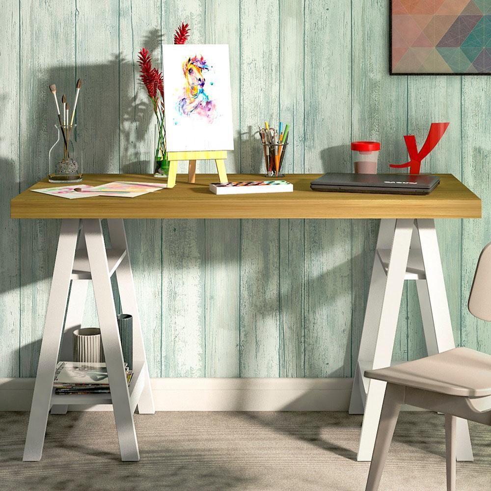 Mesa Escrivaninha 135cm Pés Cavalete Darte A06 Olmo-branco - Mpozenato - 6
