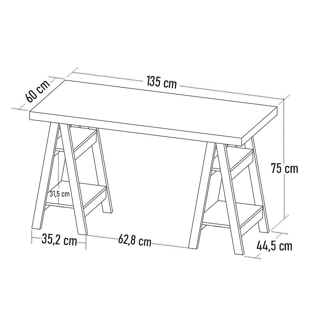 Mesa Escrivaninha 135cm Pés Cavalete Darte A06 Olmo-branco - Mpozenato - 9