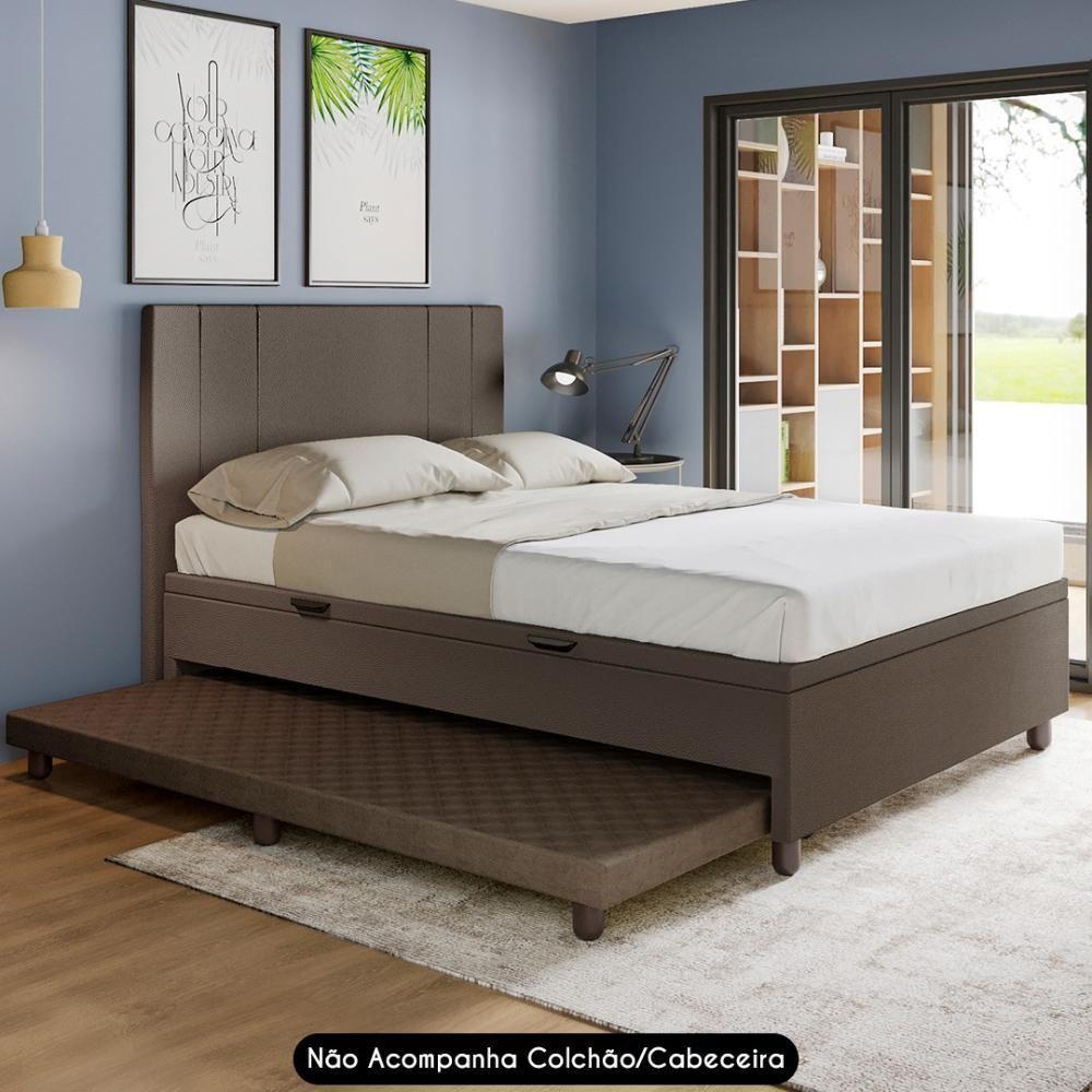 Bicama Casal Box Com Baú 138x188cm Samy S05 Sintético Marrom - Mpozenato - 5