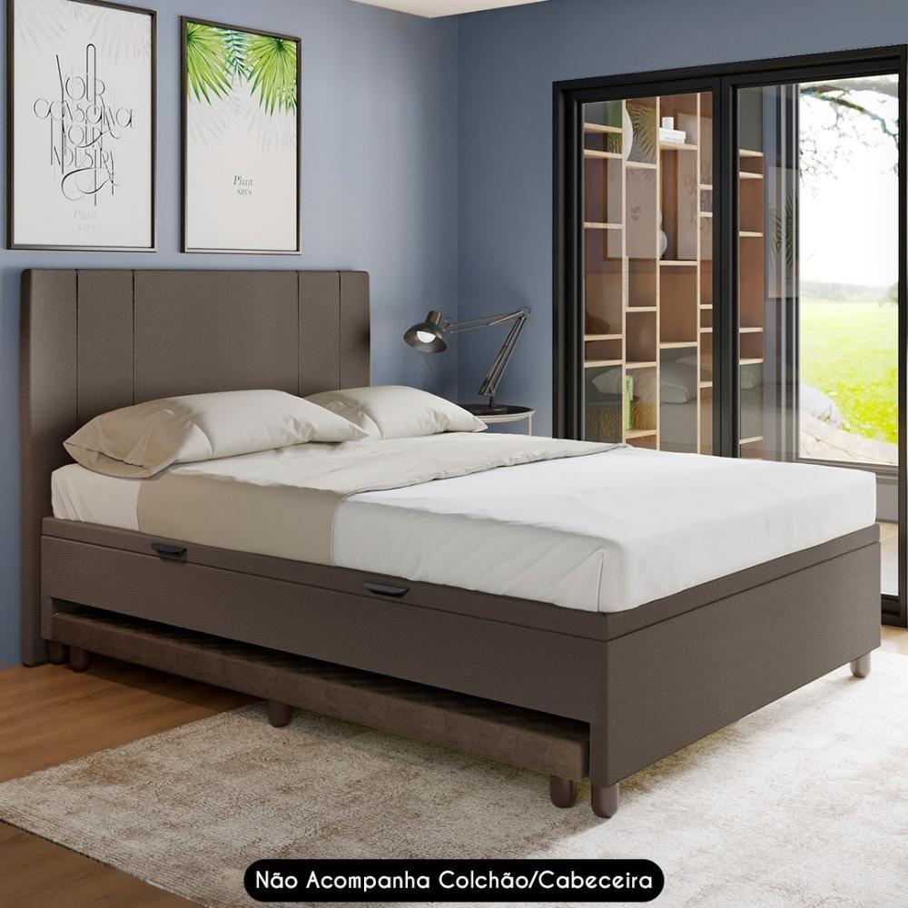 Bicama Casal Box Com Baú 138x188cm Samy S05 Sintético Marrom - Mpozenato - 6
