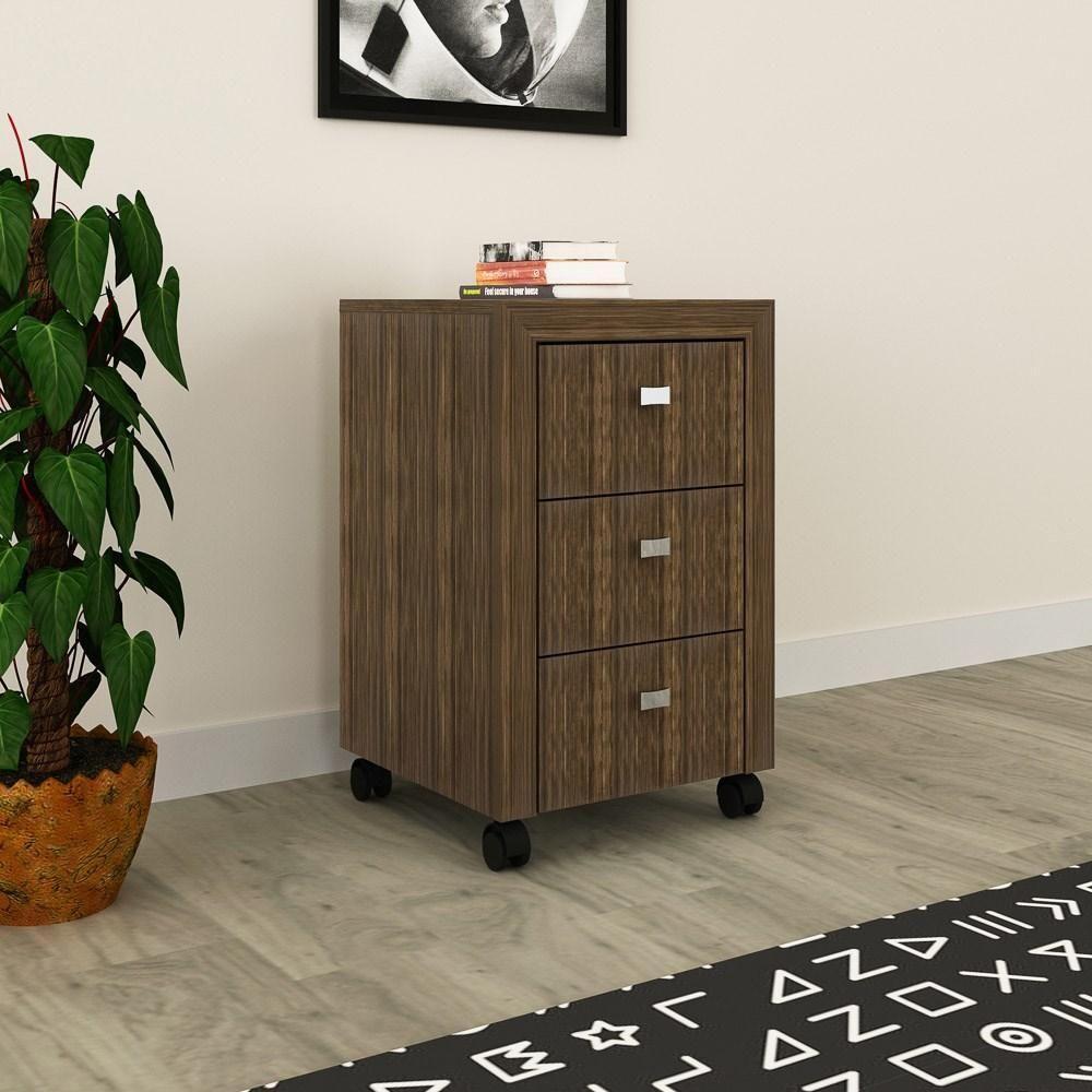 Gaveteiro 3 Gavetas Com Rodízios Me4108 Nogal - Tecno Mobili - 2