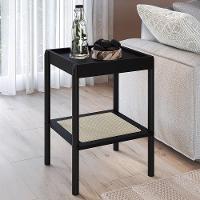 Mesa Lateral Com Prateleira Pés Madeira Arlo A10 Nero-preto - Mpozenato - 2